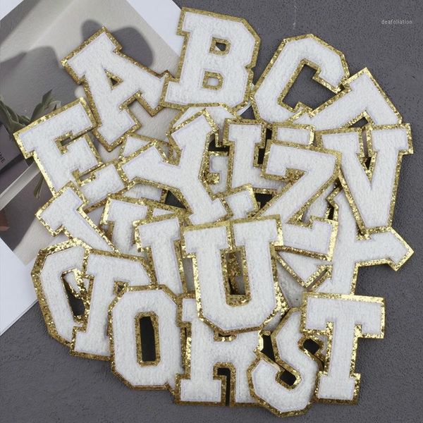 Envoltório de presente 26pcs A a Z Letras Inglês Branco Cartas de Toalha Bordado Bordado Adesivo DIY Roupas Sacos De Decoração Etiqueta adesiva