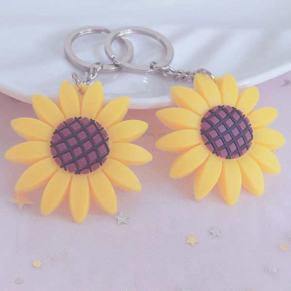 

10pieces/lot sunflower sunflower keychain soft plastic bag keyring small gifts for couple car ornaments, Silver