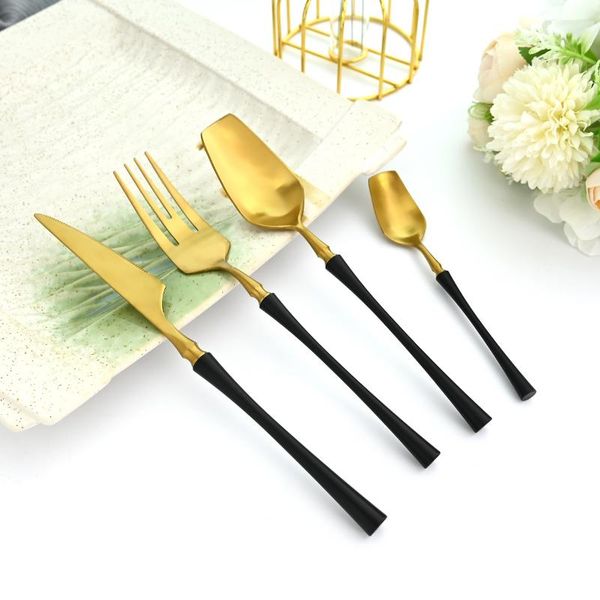 

flatware sets 24 piece set 304 stainless steel matte shiny black gold silver rose white pink green dinner knife spoon