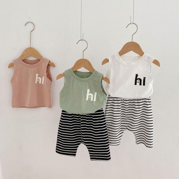 

clothing sets born baby clothes summer sleeveless vest + striped shorts 2pcs girl outfits toddler boys set, White