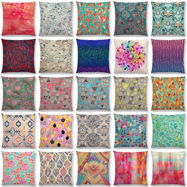 

cushion/decorative pillow linen exotic art colorful flowers gorgeous floral doodle geometry watercolor paisley pattern sofa case cushion cov