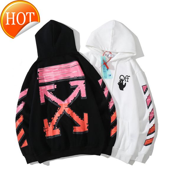 

off tide white brush red purple arrstyle print hooded plush sweater style male and female couple pullover jacket, Black