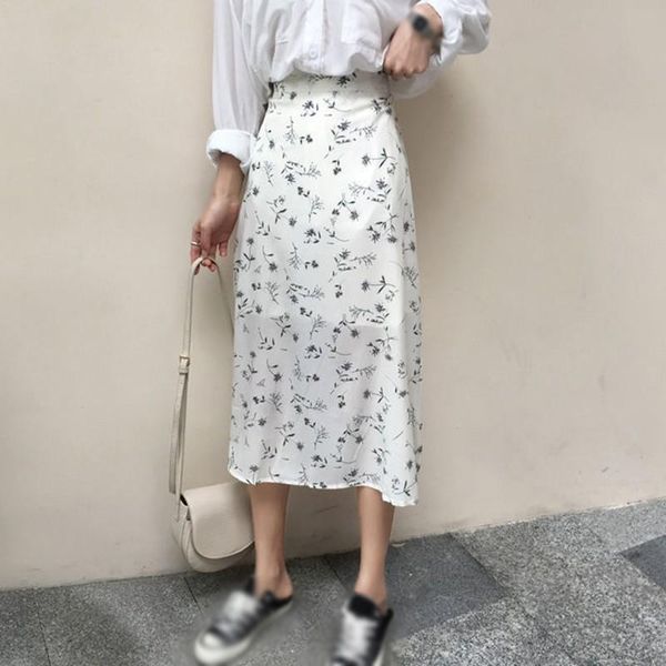 

skirts women retro floral long skirt summer beach sunny high waist 2021, Black