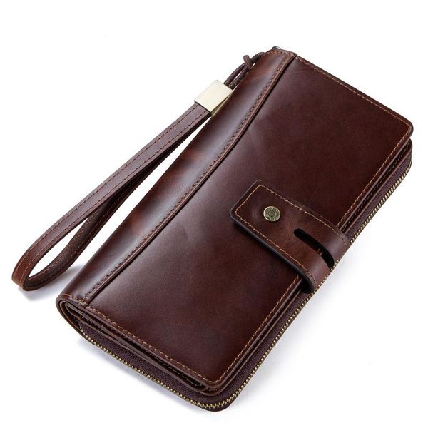 

men's leather long wallet large capacity coin purse card holder clutch mobile phone bag wallets, Red;black