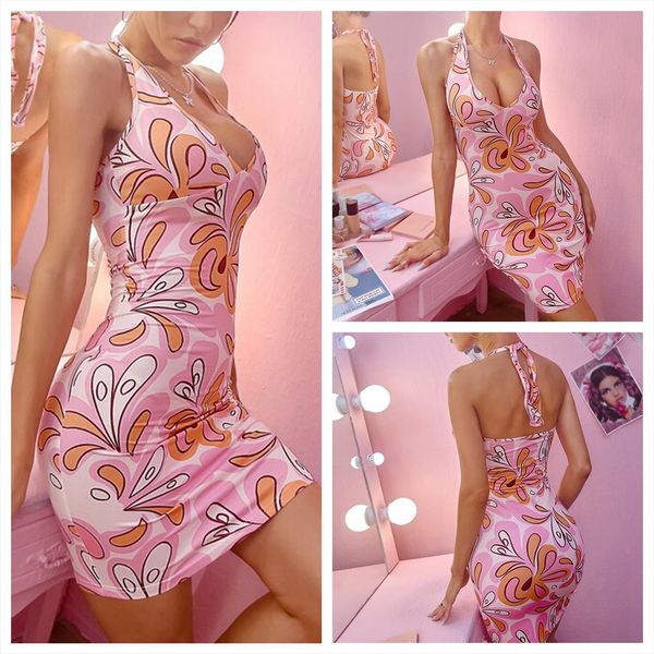 

floar print halter womens dresses v neck backless party beach sleeveless short elegant mini y2k holiday, Black;gray