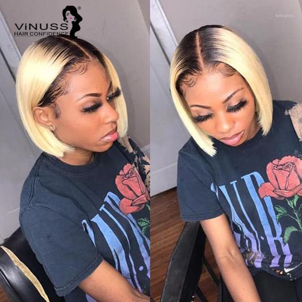 

1b/613# honey blonde 4*4 lace closure wigs human hair wig short bob ombre gray pre plucked for women brazilian vinuss1, Black;brown
