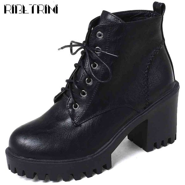 

boots doropship platform square high heels plus size 43 work ankle booties vintage casual winter shoes women boots female, Black