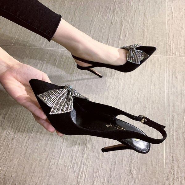 

women's narrow sandals, diamond high heels, french style, nkle button, black, in 2021 dress shoes