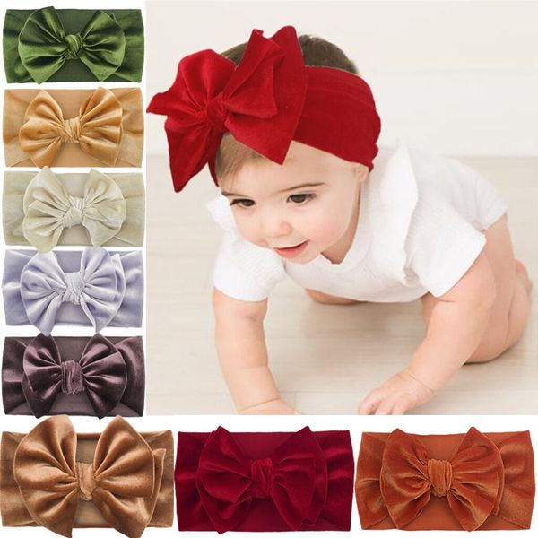 

baby girl hair accessories lovely gold velvet hair bows headbands kids elastic wide headwrap infant hairbands headwear bandanas two layer, Slivery;white