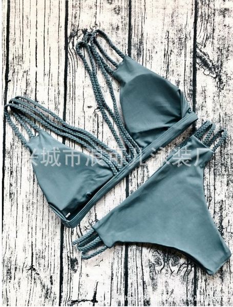 

new swimsuit solid women's pigtail bikini, White;black