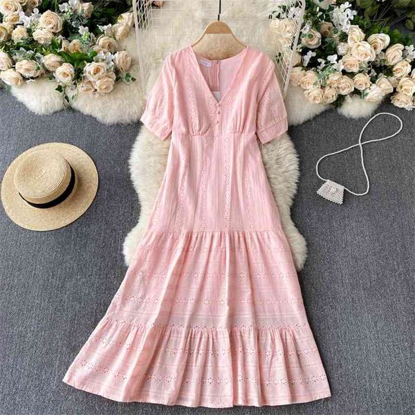 

summer bohemian vacation vestidos femininity v-neck short-sleeved slim sweet ruffled midi dress gk228 210507, Black;gray