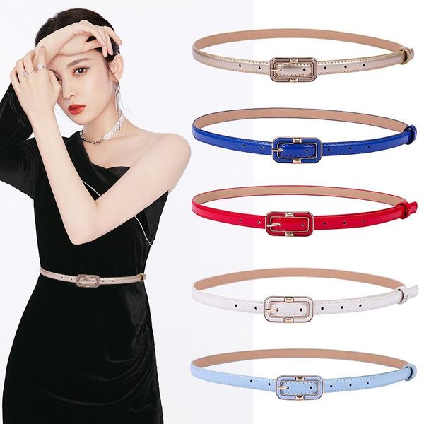

belts women square buckle candy colors pu leather strap for jeans dress casual black ladies female thin waistband, Black;brown
