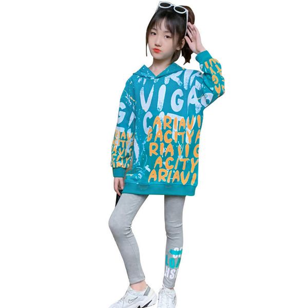 

clothes for girls letter girl sweatshirt + leggings kids casual style children's school 210528, White