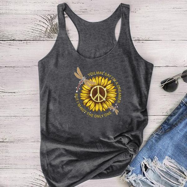 

women's tanks & camis sunflower dragonfly you may say i' a dreamer print women summer sleevless tank plus size camiseta tirantes, White