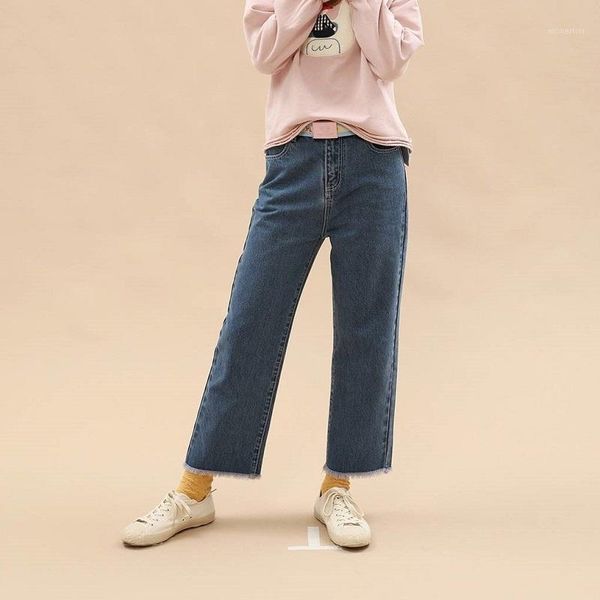 

women jeans full length ruffles pockets cute bear embroidery ripped ladies denim pants casual trouser 2021 spring women's, Blue
