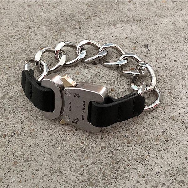 

link, chain trendy alyx bracelet streetwear metal button necklace men women hip-hop, Black