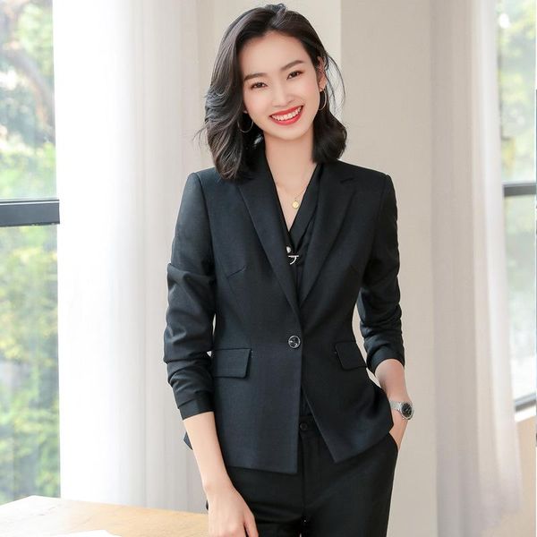 

professional suit women pants two-piece winter slim solid color long sleeve ladies jacket overalls women's two piece, White