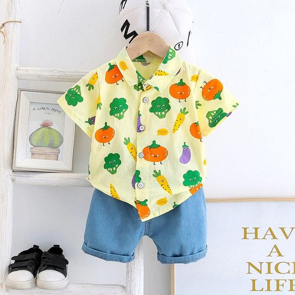 

summer baby boys girls clothes infant casual suits shirt shorts 2pcs/sets causal style kids lapel children tracksuit set clothing sets, White