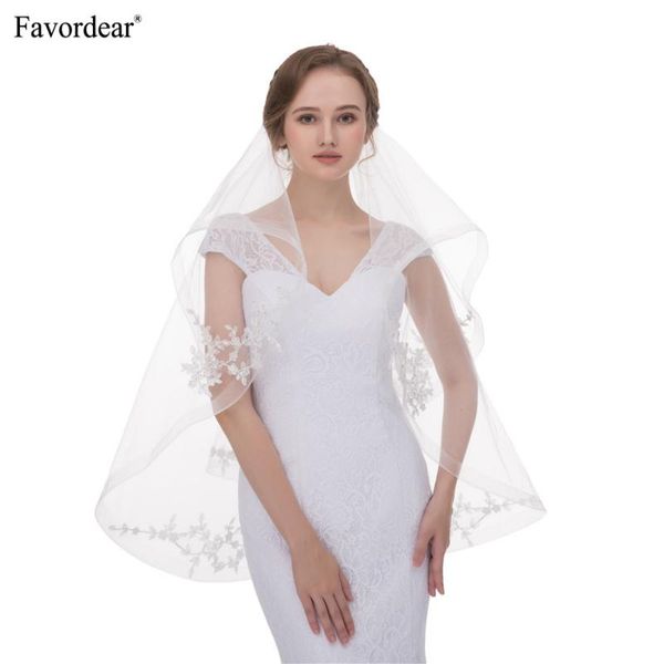 

bridal veils favordear velo de novia 2t wedding veil with lace appliques semi-waltz length 63" ivory velos 2021, Black