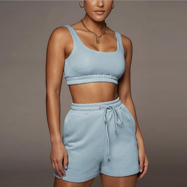 

women's tracksuits women shorts tracksuit 2 piece set sleeveless crop tank drawstring suit 2021 summer sportswear lady sets, Gray