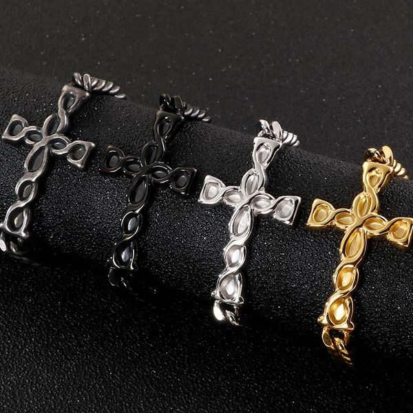 

link, chain golden black stainless steel cross charm men's bracelets 7mm link pulseira masculina bracelet man religious jewelry gift
