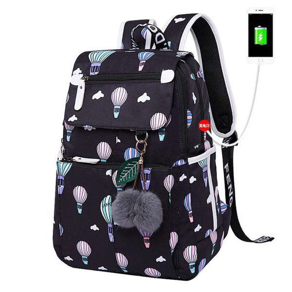 

designer schoolbaggirls school bags female lapcompartment backpack usb charging children backpacks cute ballon printing school backpack wome