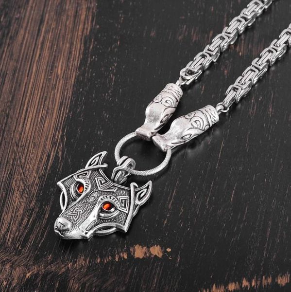 

pendant necklaces vintage nordic viking wolf head antique silver rune animal talisman wicca men's necklace