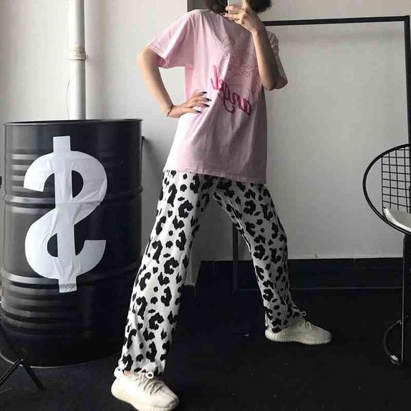 

autumn cow high waist straight womens pant casual pantalones de mujer, Black;white