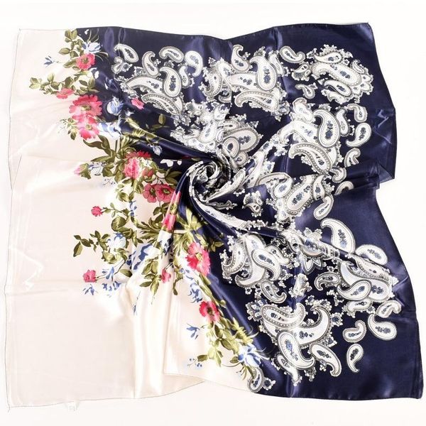 

scarves wholesale 5 fashion satin cloth flower cashew print silk scarf 90cm square simulation lady shawl, Blue;gray