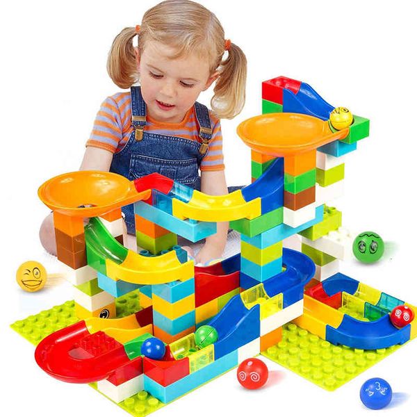 

blocks big size construction marble race run compatible duploed building block funnel slide assembly diy bricks toys for children 1008