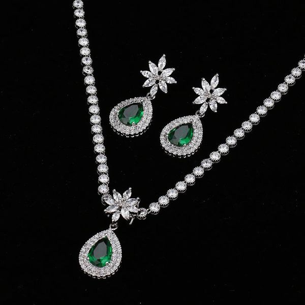 

earrings & necklace bilincolor fashion cubic zircon bridal wedding jewellry and sets for women, Silver