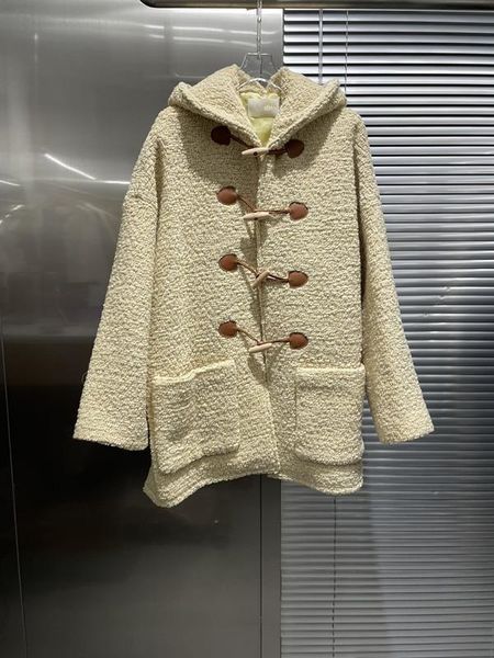 

women's jackets 2021 winter tweed wool in loose long hooded coat 0816, Black;brown