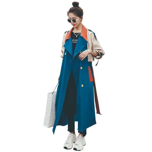 

trench coat womens 2021 spring autumn slim ladies elegant fashion clothes long length windbreaker patchwork causal coats women's, Tan;black
