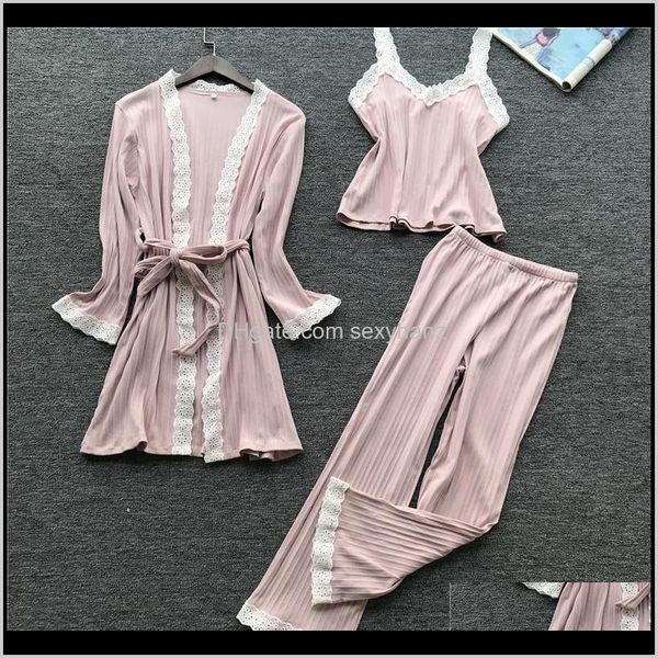 

womens underwear apparel drop delivery 2021 feier 3 pieces women leisure robe sets cotton autumn solid sleepwear ladies home pijamas set, Black;red