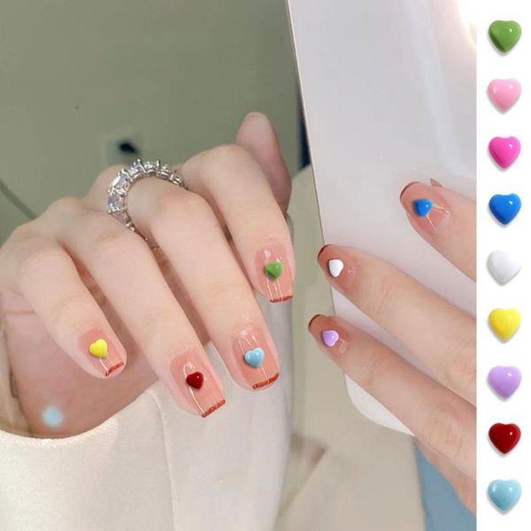 

nail art decorations 50pcs candy color heart-shaped jewelry love flat bottom diy ornaments sweet lovely charm manicure accessories, Silver;gold