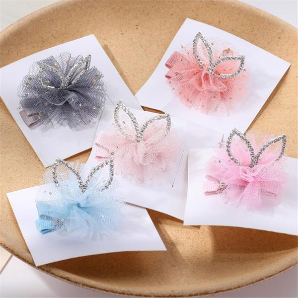 

hair accessories korean mesh bows princess crown clips children ear girls hairpin sweet dance party barrettes, Slivery;white