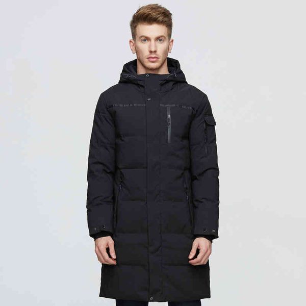

men long down 2021 winter jacket hooded loose white duck coat thick warm parkas snow, Black