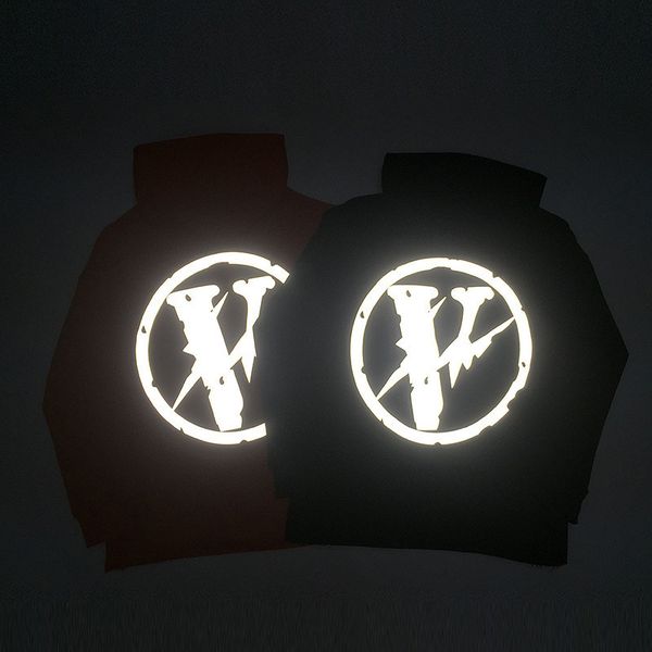 

hoodies fashion fleece reflective letter v co branded pullover hoodie, Black