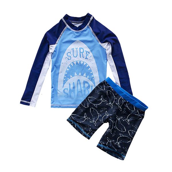 

swimsuit boy two pieces children upf50 uv protect shark print swimwear 2-10 year kid cool cartoon bathing suit beachwear