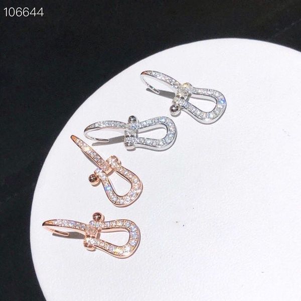 

luxury classic force 10 brand s925 sterling silver full crystal charm horse buckle drop earrings for women jewelry, Golden