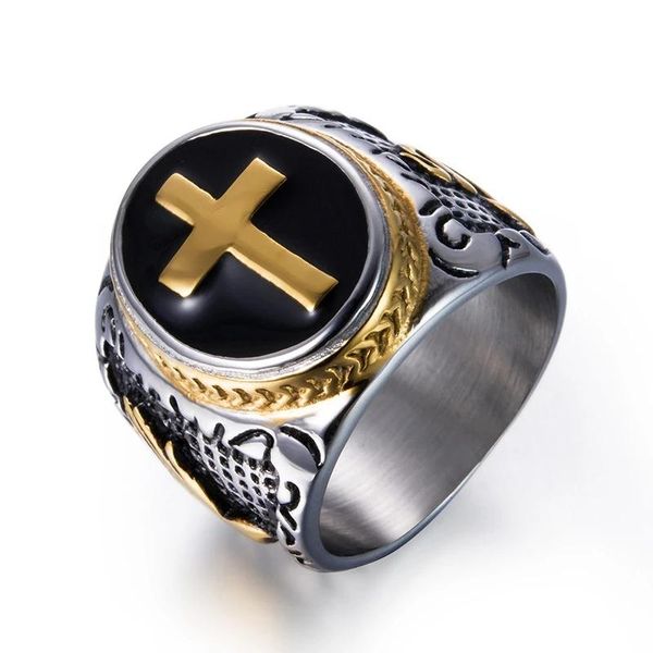 

vintage men ring classic cross rock rings for anniversary christmas gift stainless steel jewelry accessories wedding, Slivery;golden
