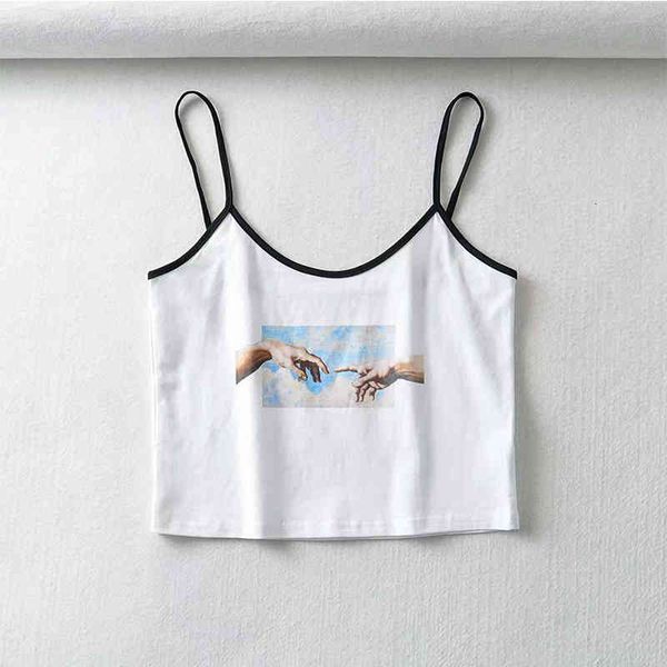 

tee fashion slings vest cold shoulder 3d print short female shirt will see top, White