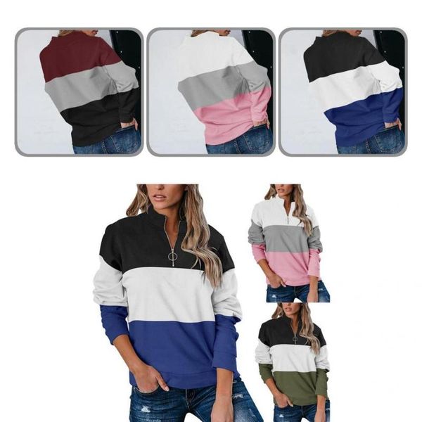 

women's hoodies & sweatshirts lady blouse three-tone autumn pullover long sleeve sweatshirt with zipper women sweetshirt for gathering, Black