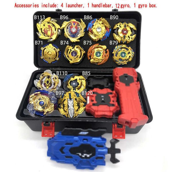 Novo Golden Beyblades Lançador Bayblades Bayblades Caixa de Armazenamento Brinquedos Toupie Metal Fusão de Deus Golden Bay Blade Spinning Top Toy Set X0528