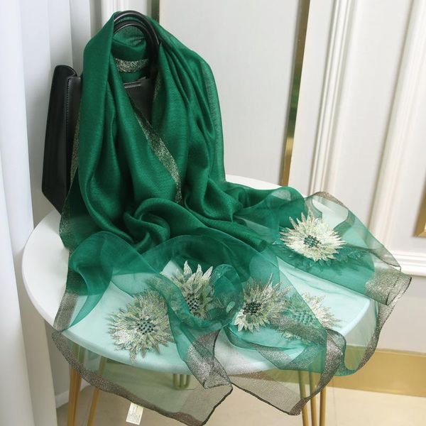

scarves 2021 women silk wool scarf fashion solid embroidery stoles female foulard shawls neck wrap hijabs bandana, Blue;gray