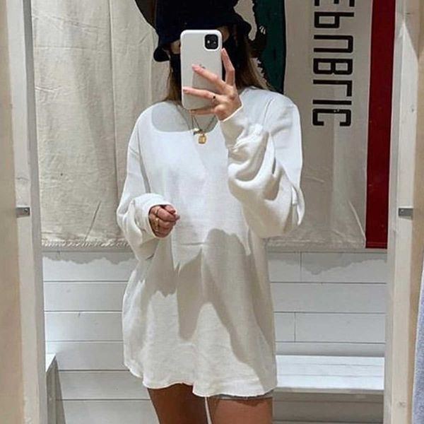 

women's t-shirt summer solid basic long sleeve shirt women fashion casual cotton o neck pullovers tee streetwear oversize t shirts 3qr, White