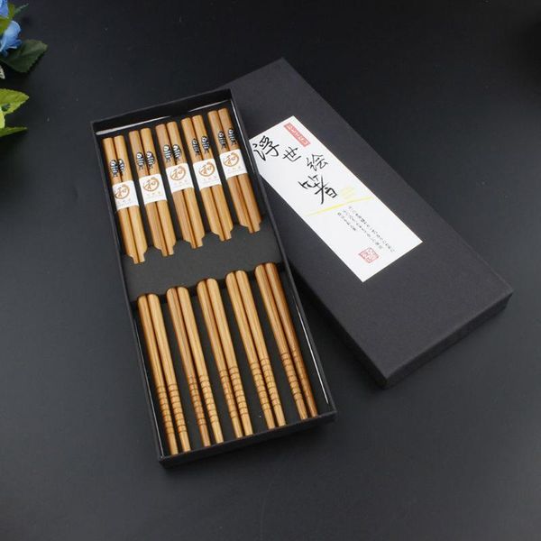 

japanese style reusable chopsticks natural wooden 5pcs set non-slip wood value gift