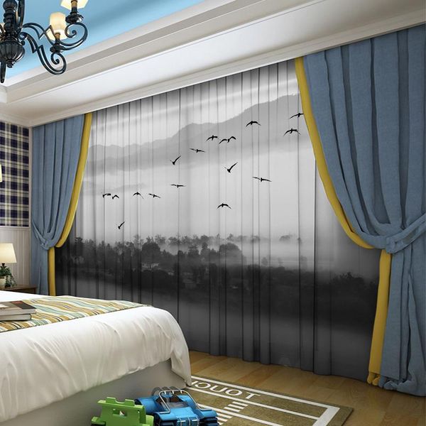 

curtain & drapes modern chinese ink landscape painting tulle curtains for living room study high-end bedroom famous el