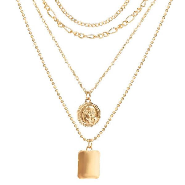 

pendant necklaces simple personality geometric metal necklace women fashion gold color beads multilayer clavicle chain, Silver