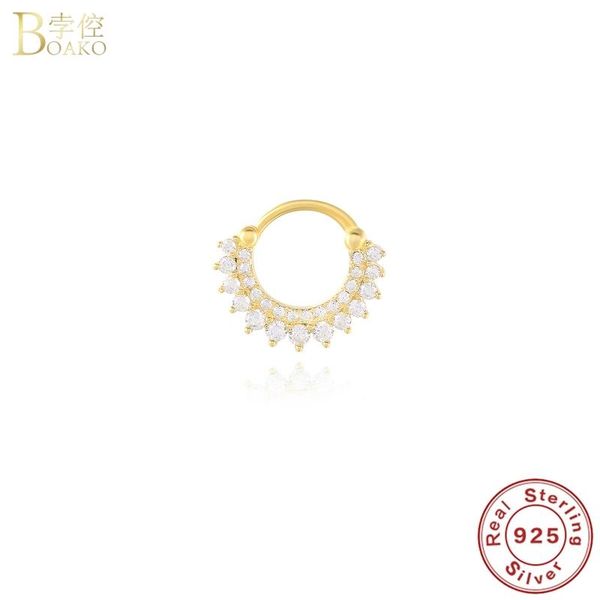

hoop & huggie boako 1pc 925 sterling silver earrings for women zircon round nose piercing cartilage earings jewelry pendientes, Golden;silver